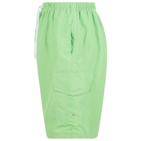 Men Swim Shorts, Swimming Trunks, 3 Pocket Cargo Swimwear, Lime Green - Picture 4 of 7